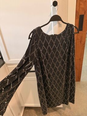 Black Sequin Cold-Shoulder Cocktail Dress